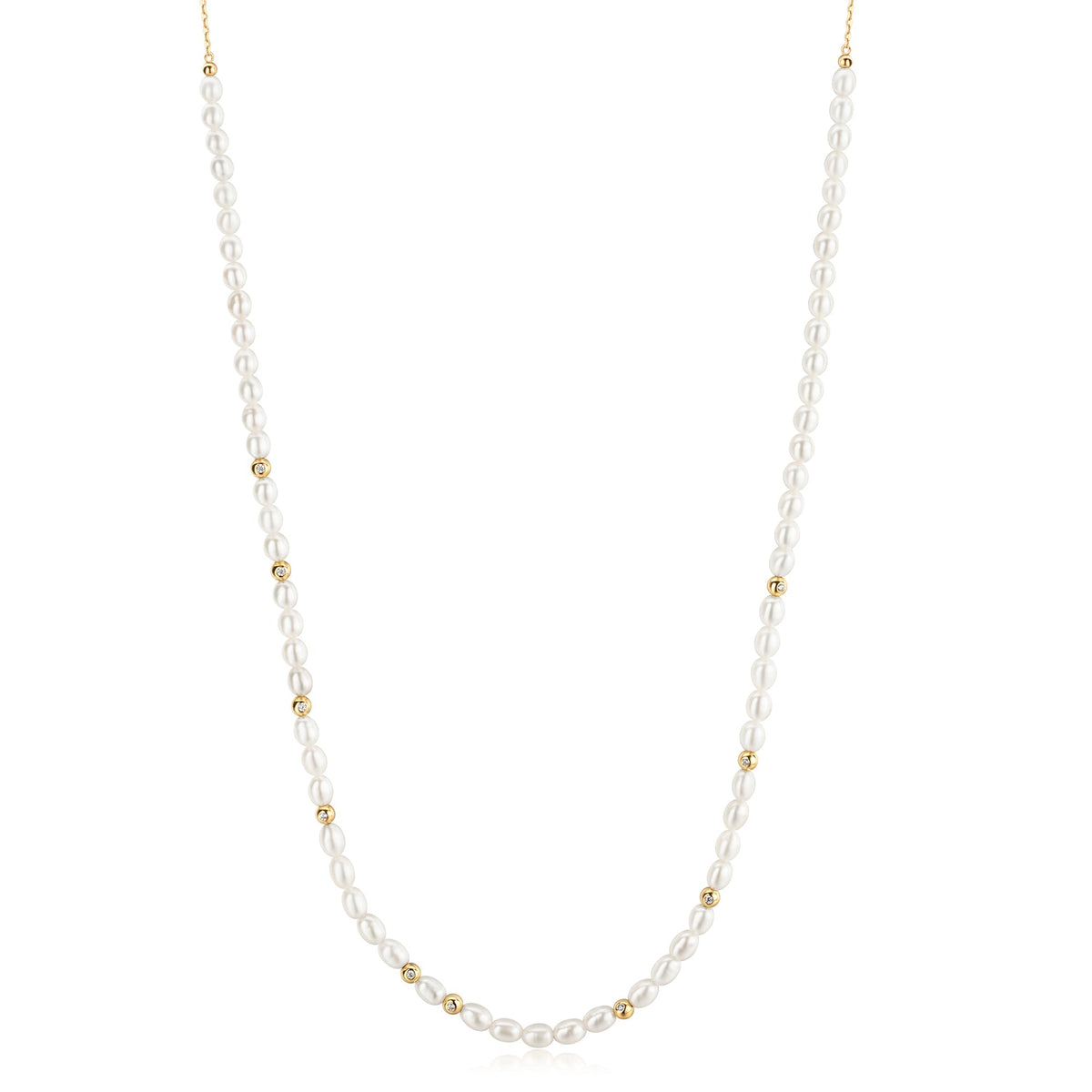 Gold Freshwater Pearl and White Cubic Zirconia Bezel Set Slider Necklace