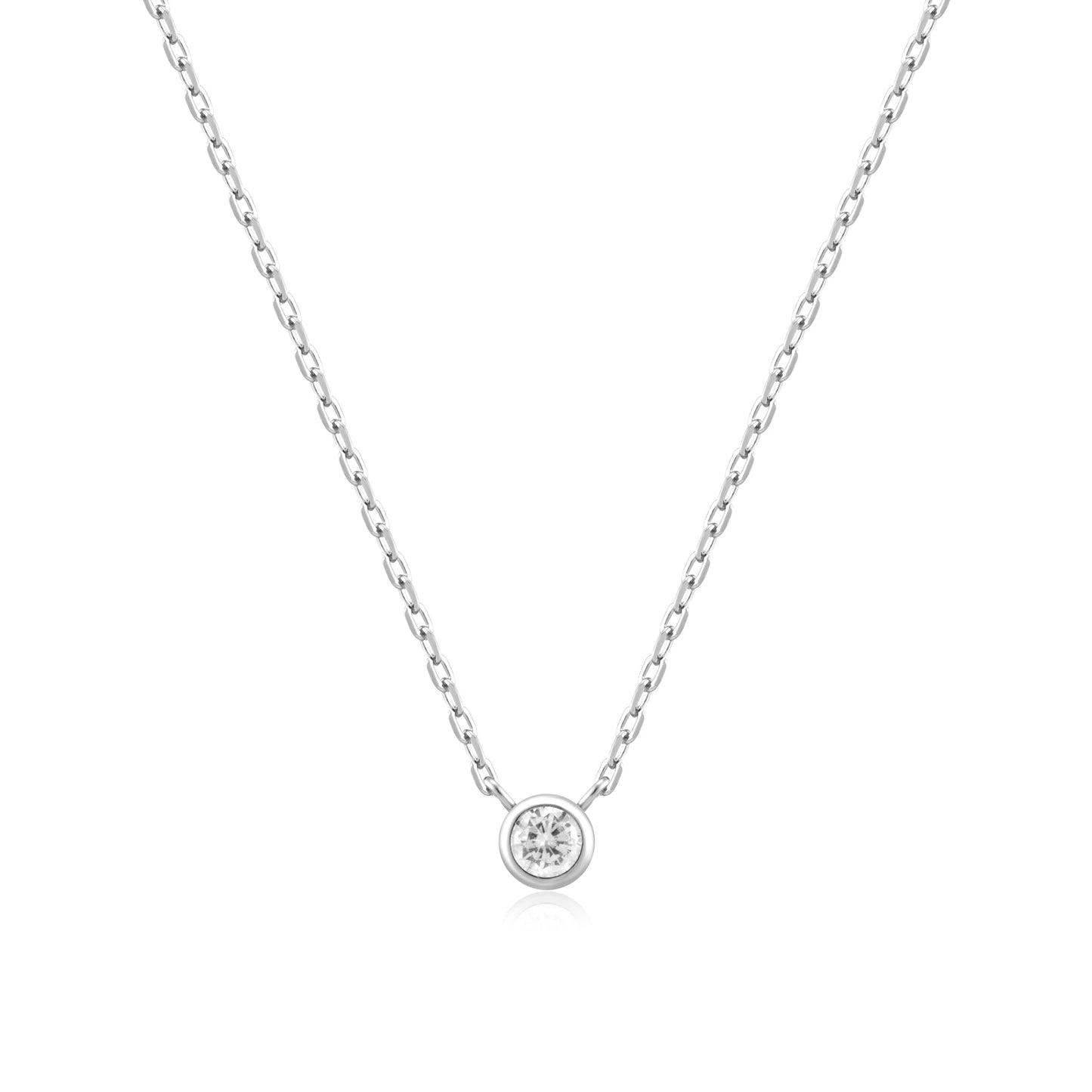 Silver Round Solitaire Cubic Zirconia Necklace
