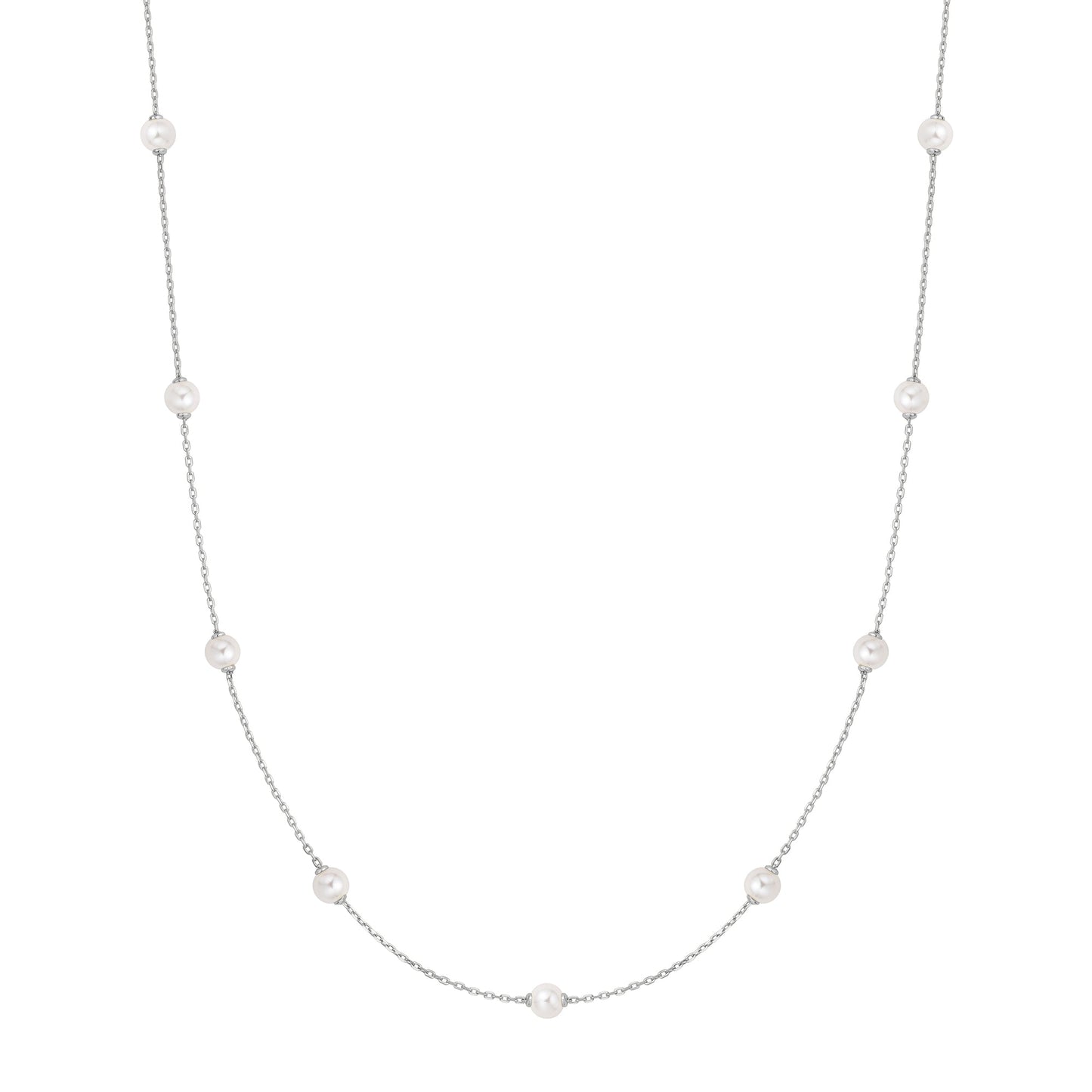 Silver Shell Pearl Station Chain Necklace