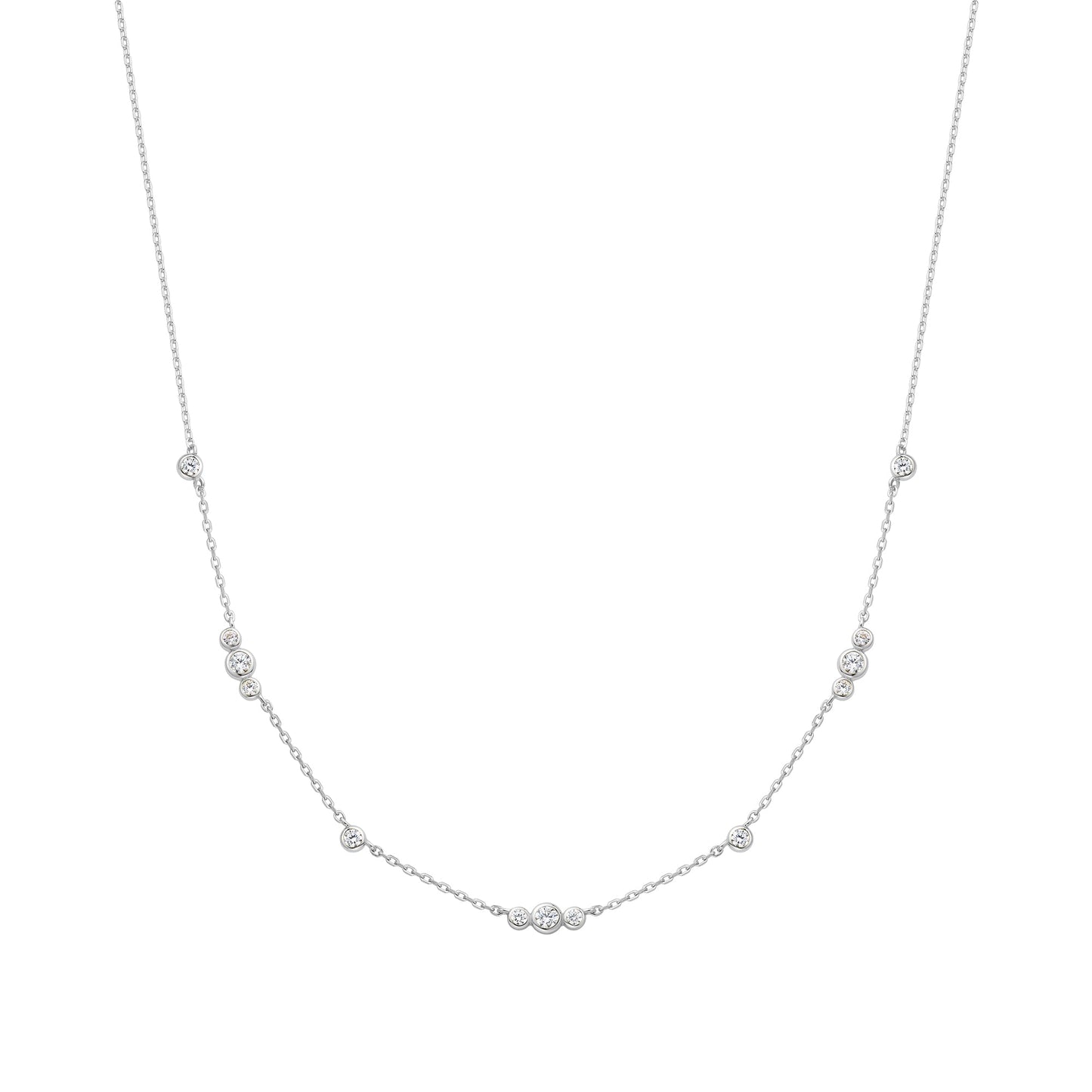 Silver Sparkling Bezel Cubic Zirconia Station Necklace
