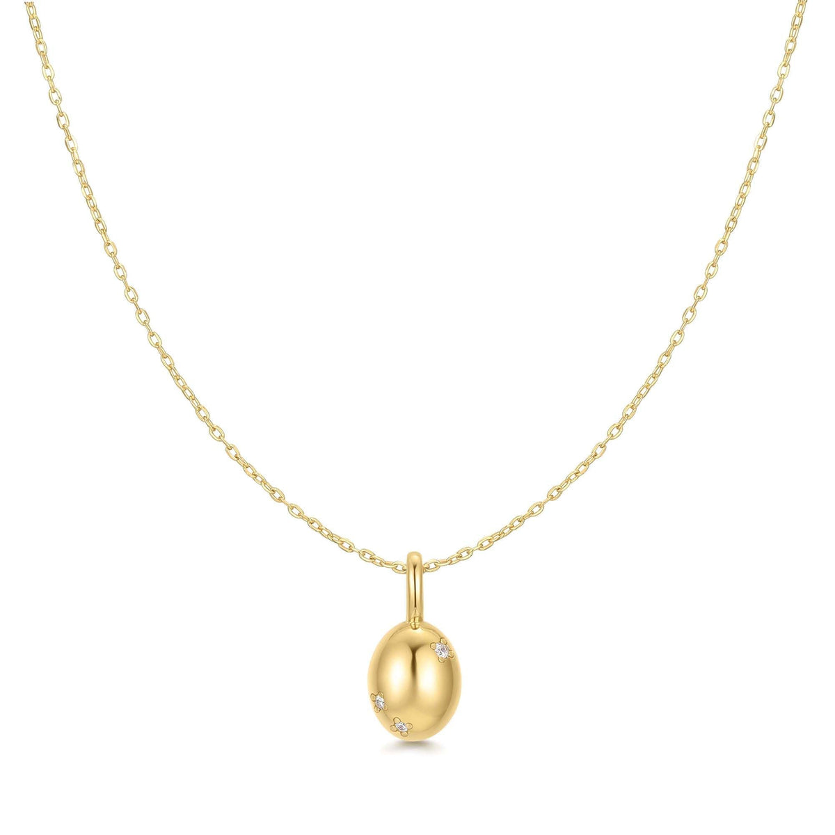 Gold Floral Oval Pendent Necklace