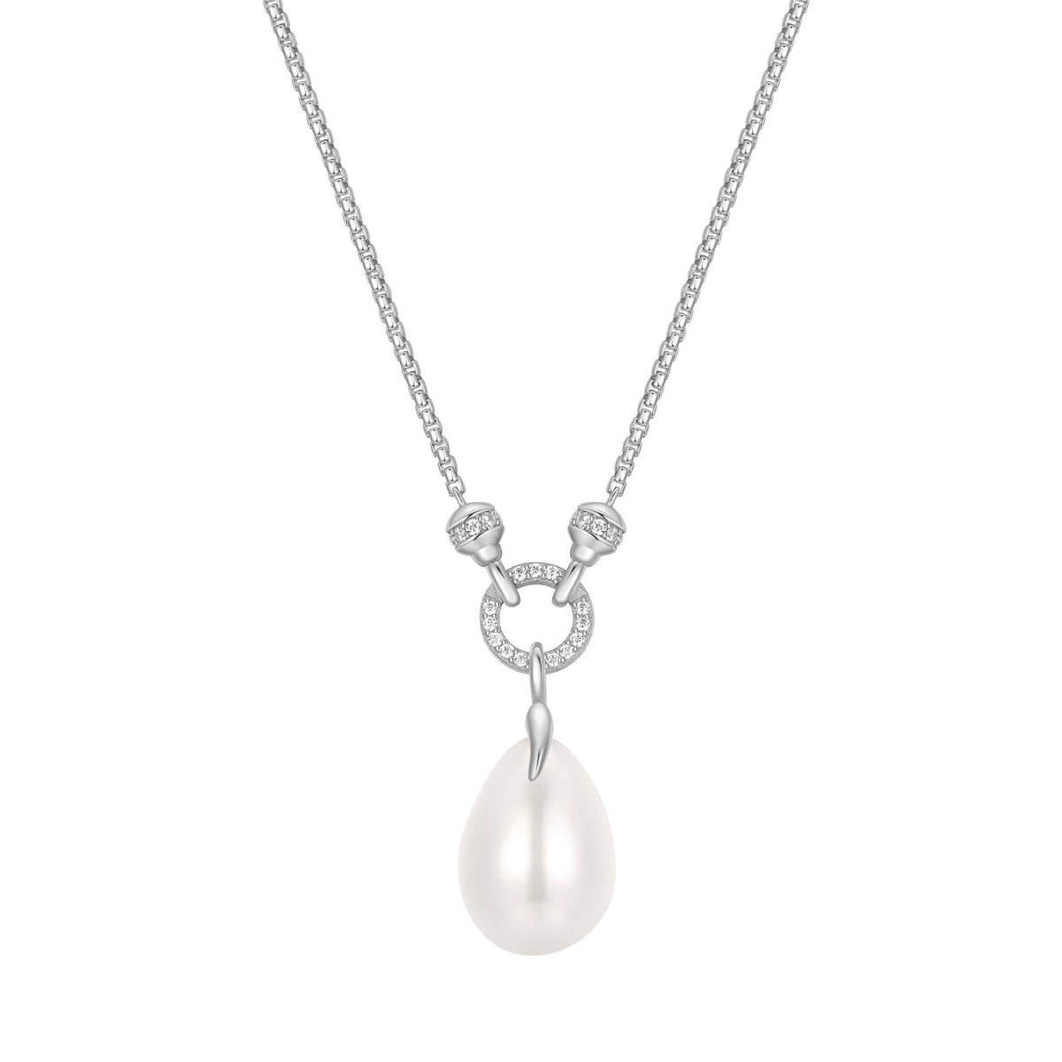 Silver Linked Shell Pearl Drop Pendant Necklace