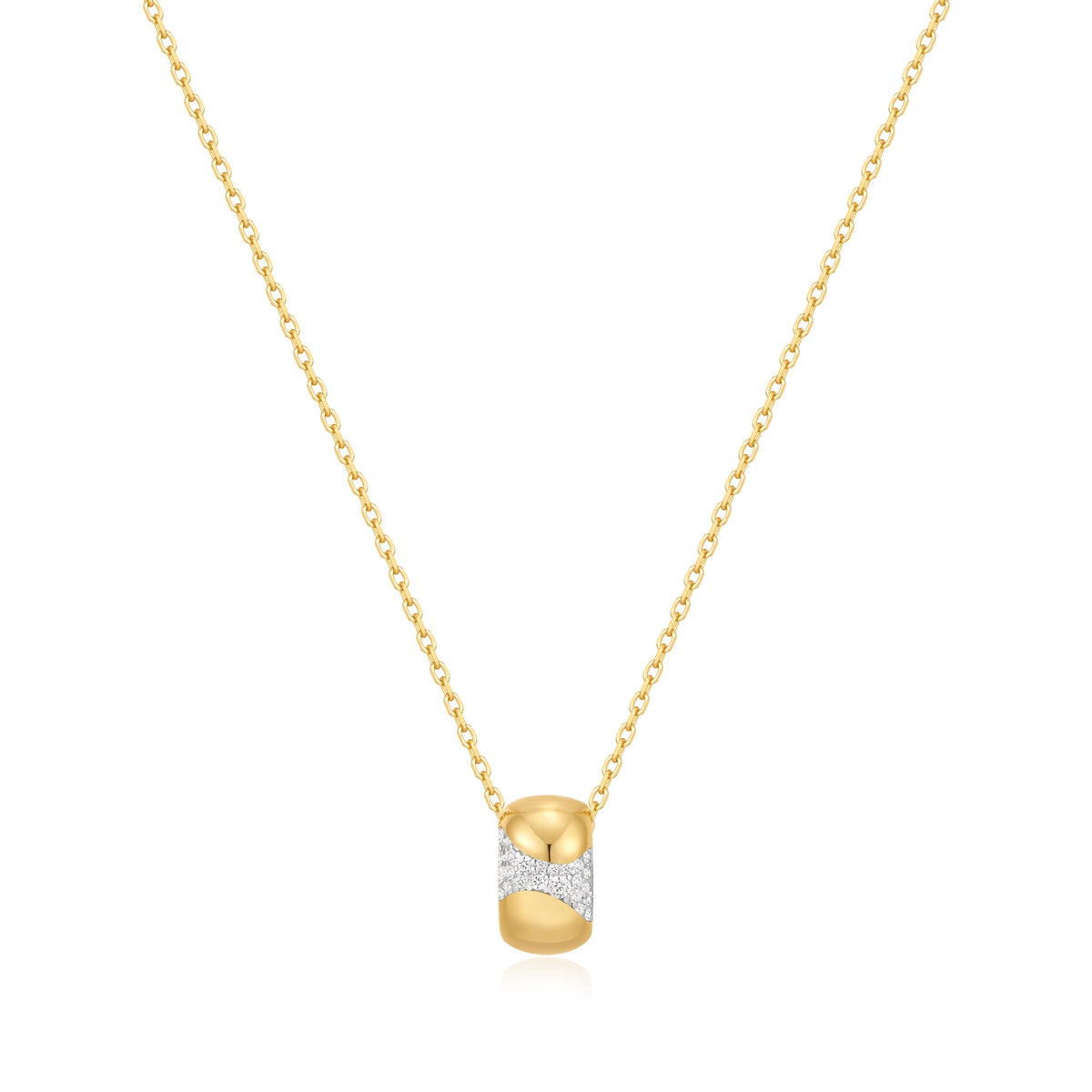 Gold Puffed Rivulet Pavé Necklace