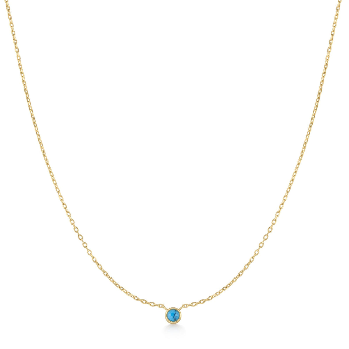 Gold Bezel-Set Lab-Created Turquoise Solitaire Necklace