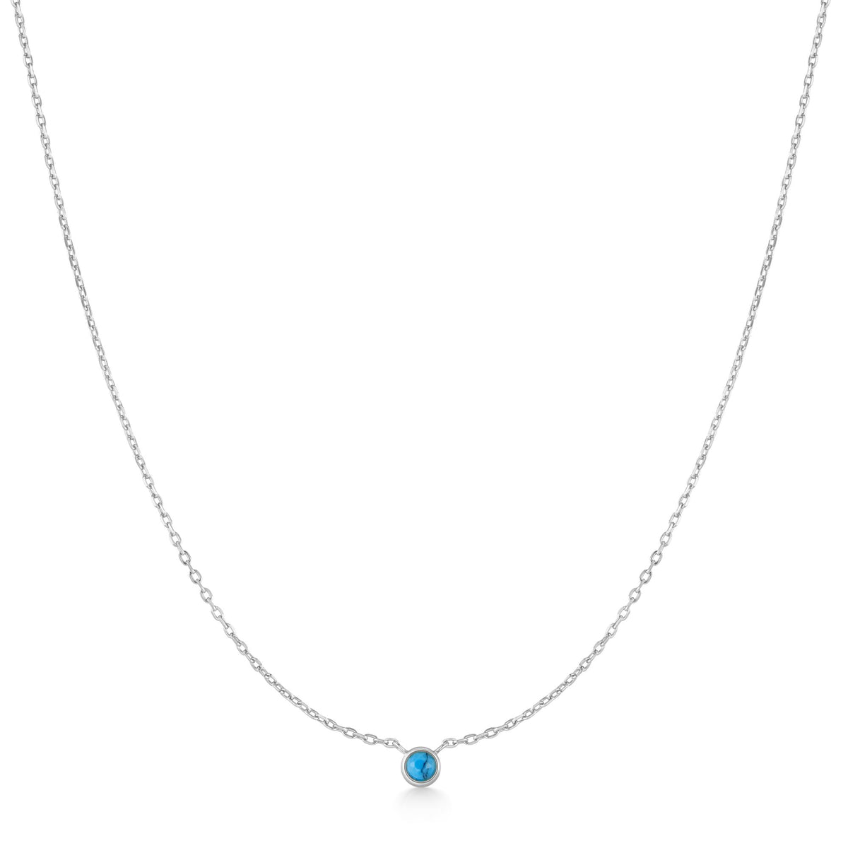 Silver Bezel-Set Lab-Created Turquoise Solitaire Necklace