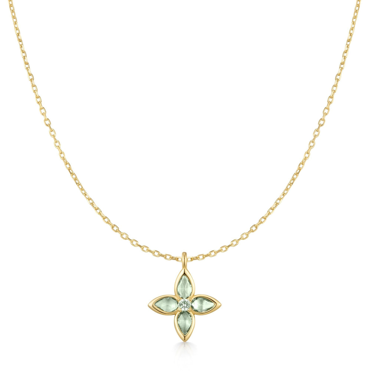 Gold Mint Green Lucky Clover Necklace
