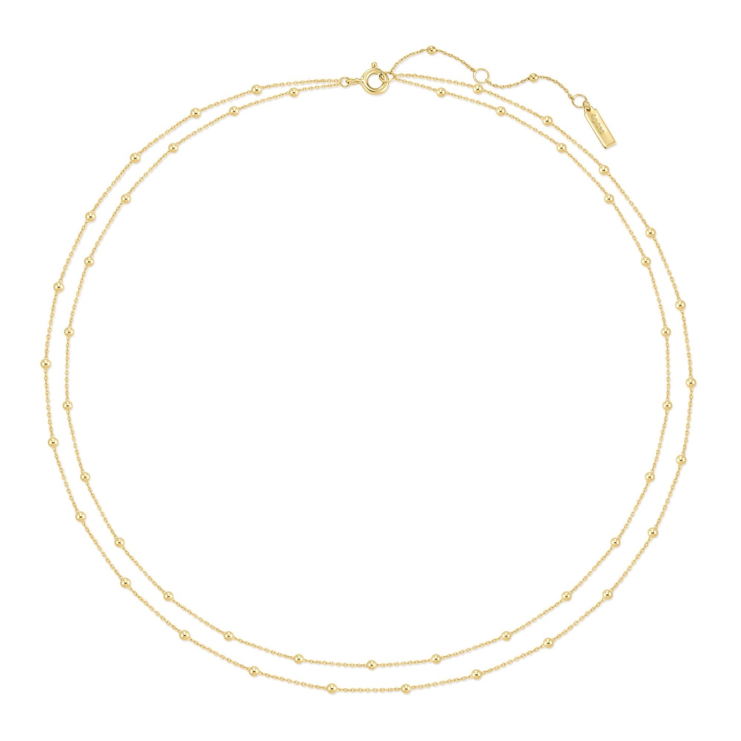 Gold Double Chain Bead Station Necklace