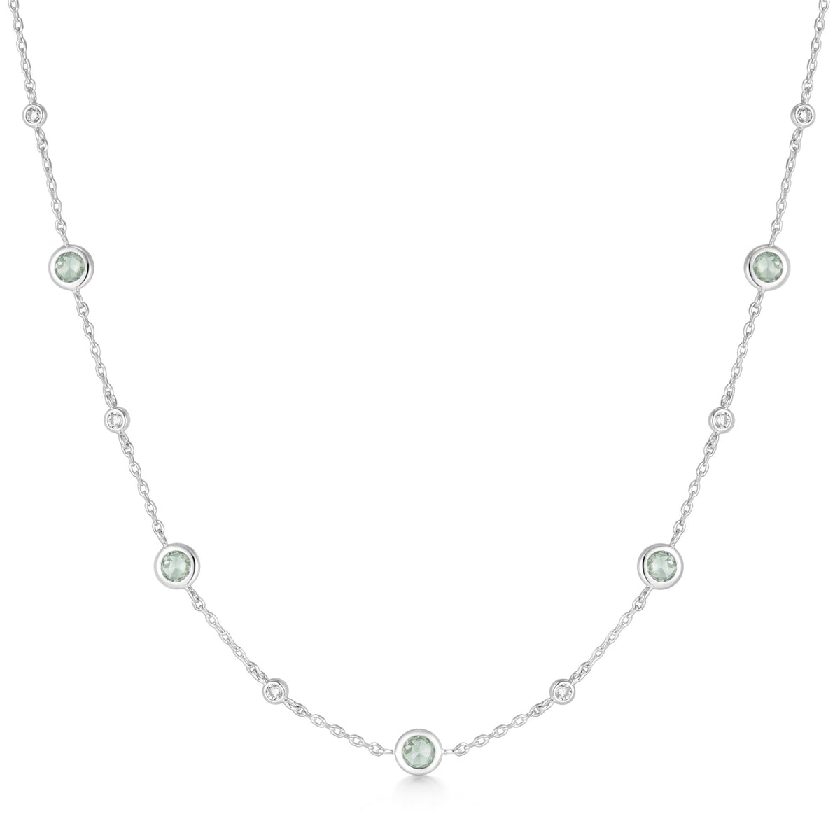 Silver Mint Green Station Necklace
