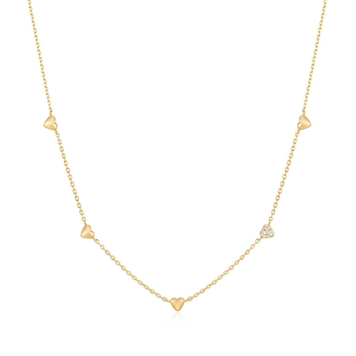 Gold Pav¨¦ Puffed Heart Station Necklace