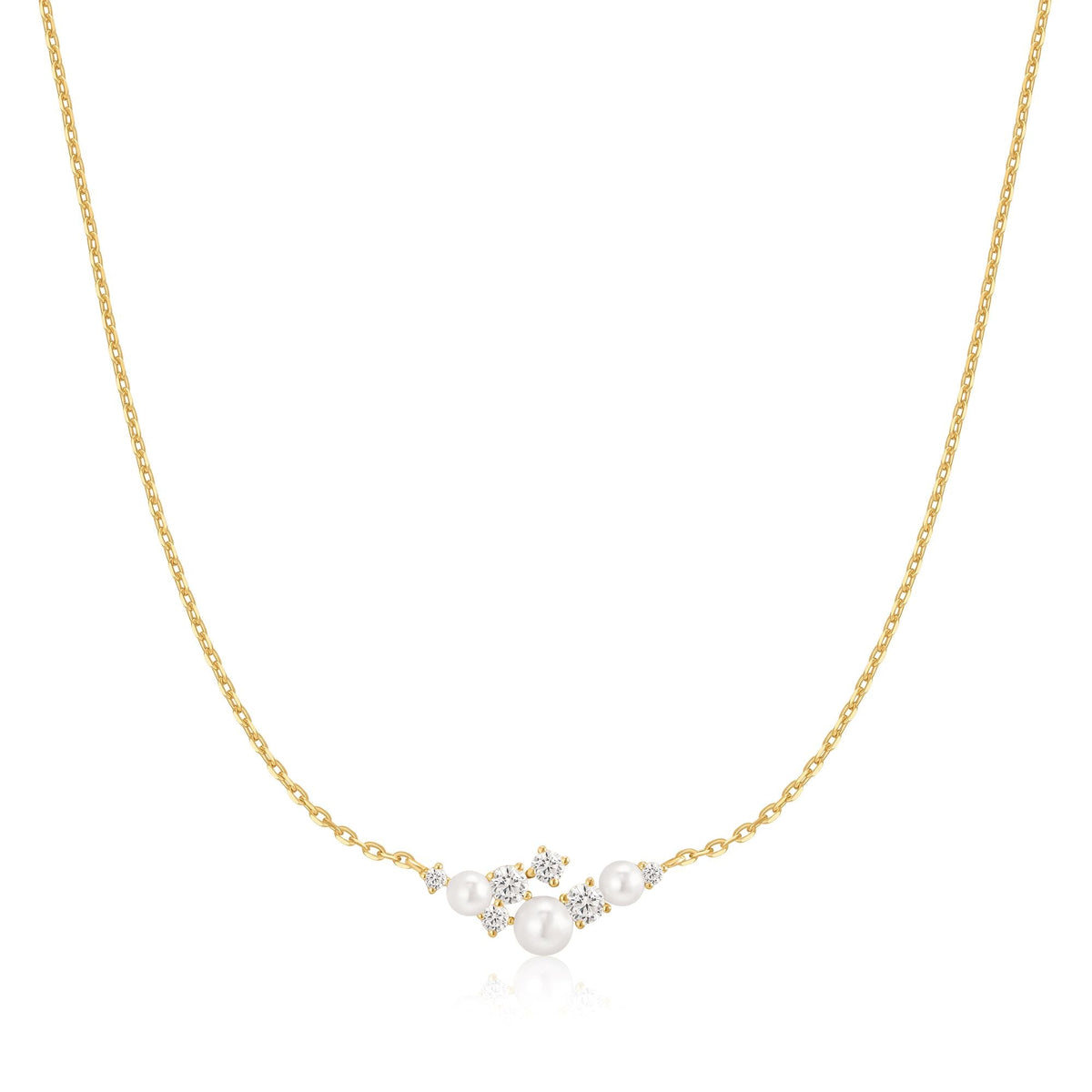 Silver Shell Pearl Cluster Necklace