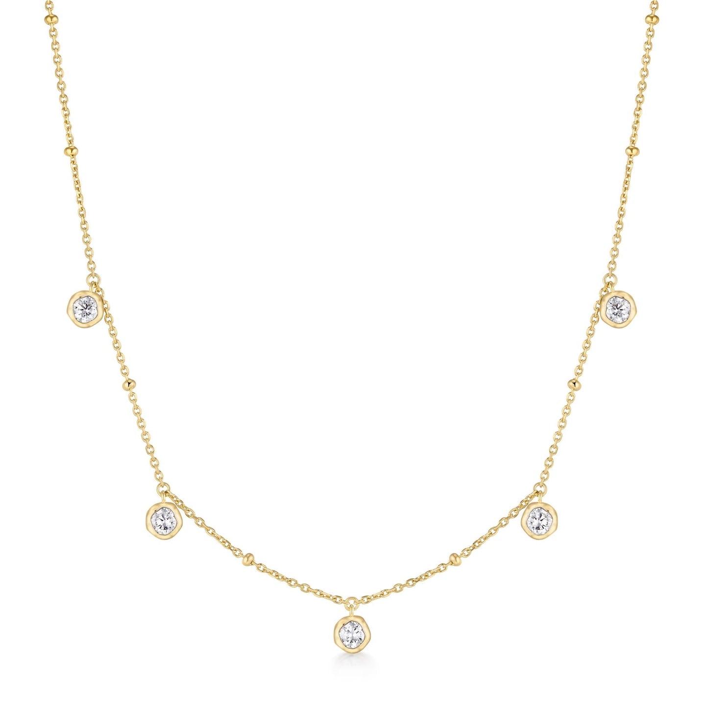 Gold Molten Bezel-Set Droplet Station Necklace