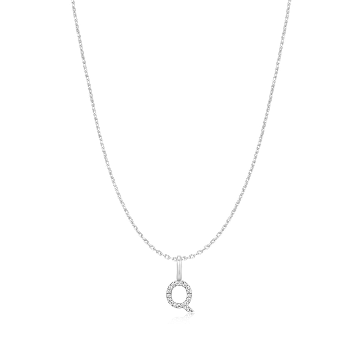Silver Letter Q Initial Necklace