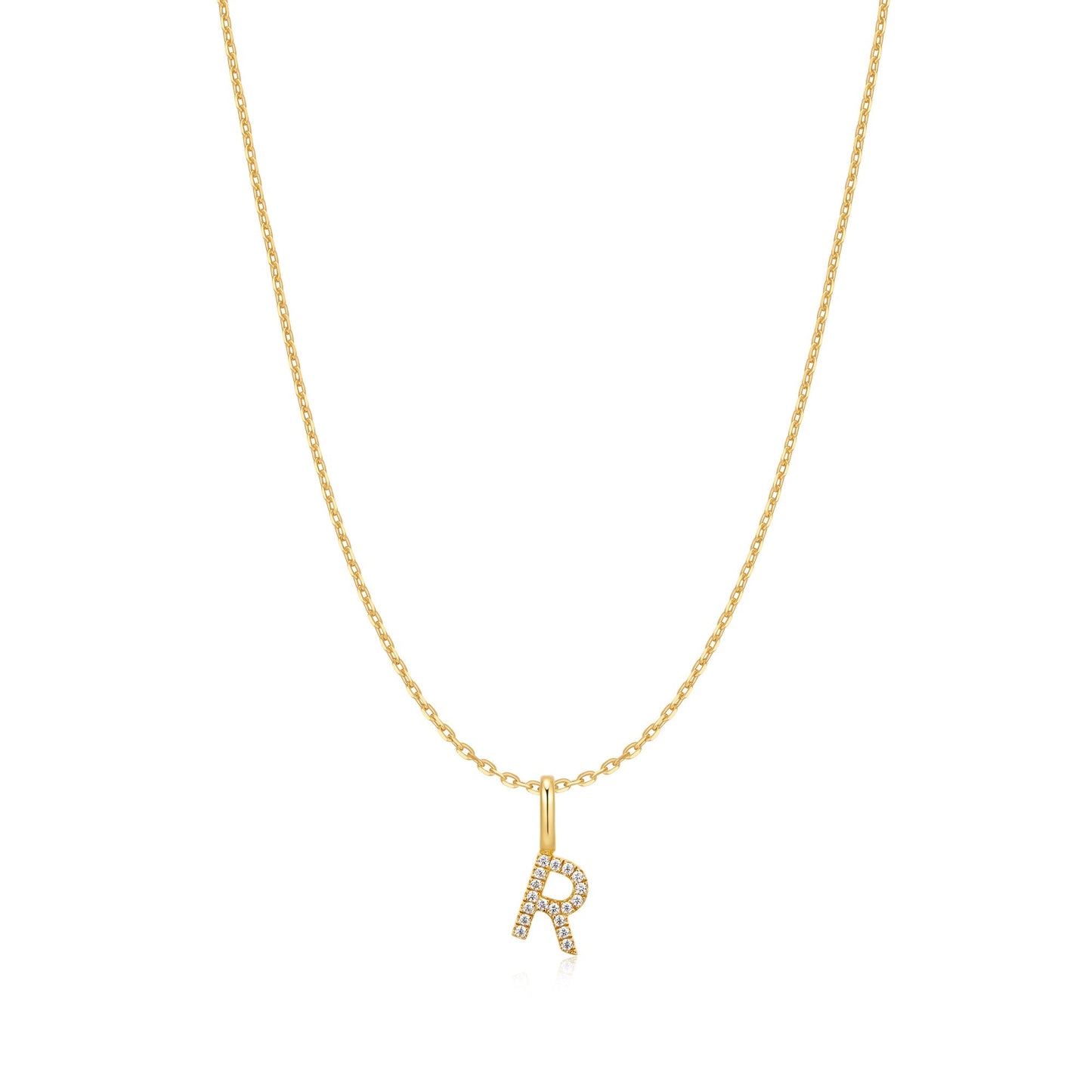 Gold Letter R Initial Necklace