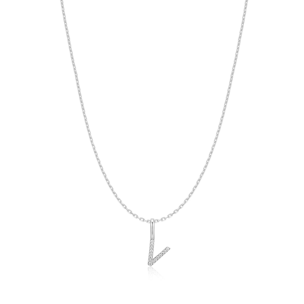 Silver Letter V Initial Necklace