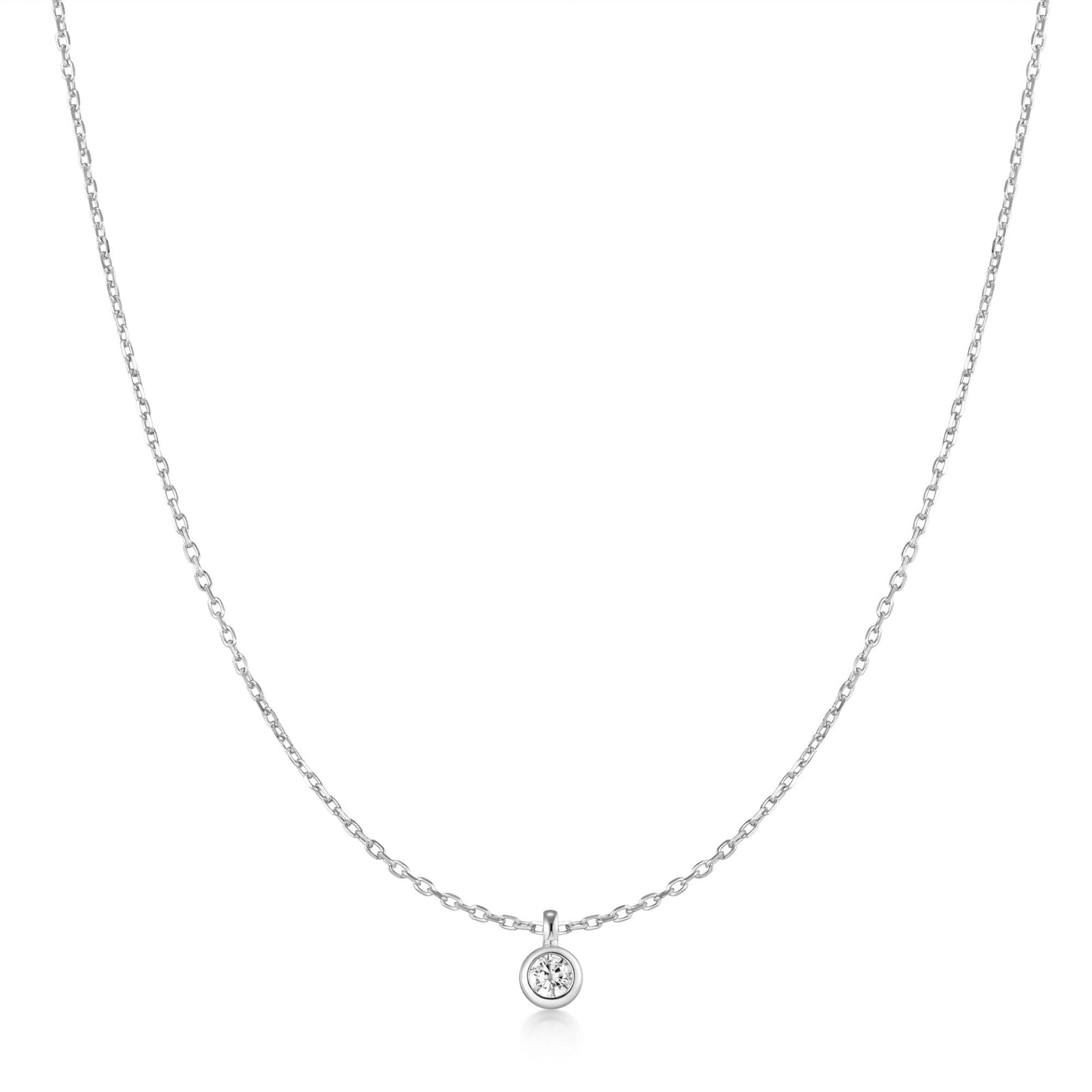 Silver Classic Bezel-Set Solitaire Necklace