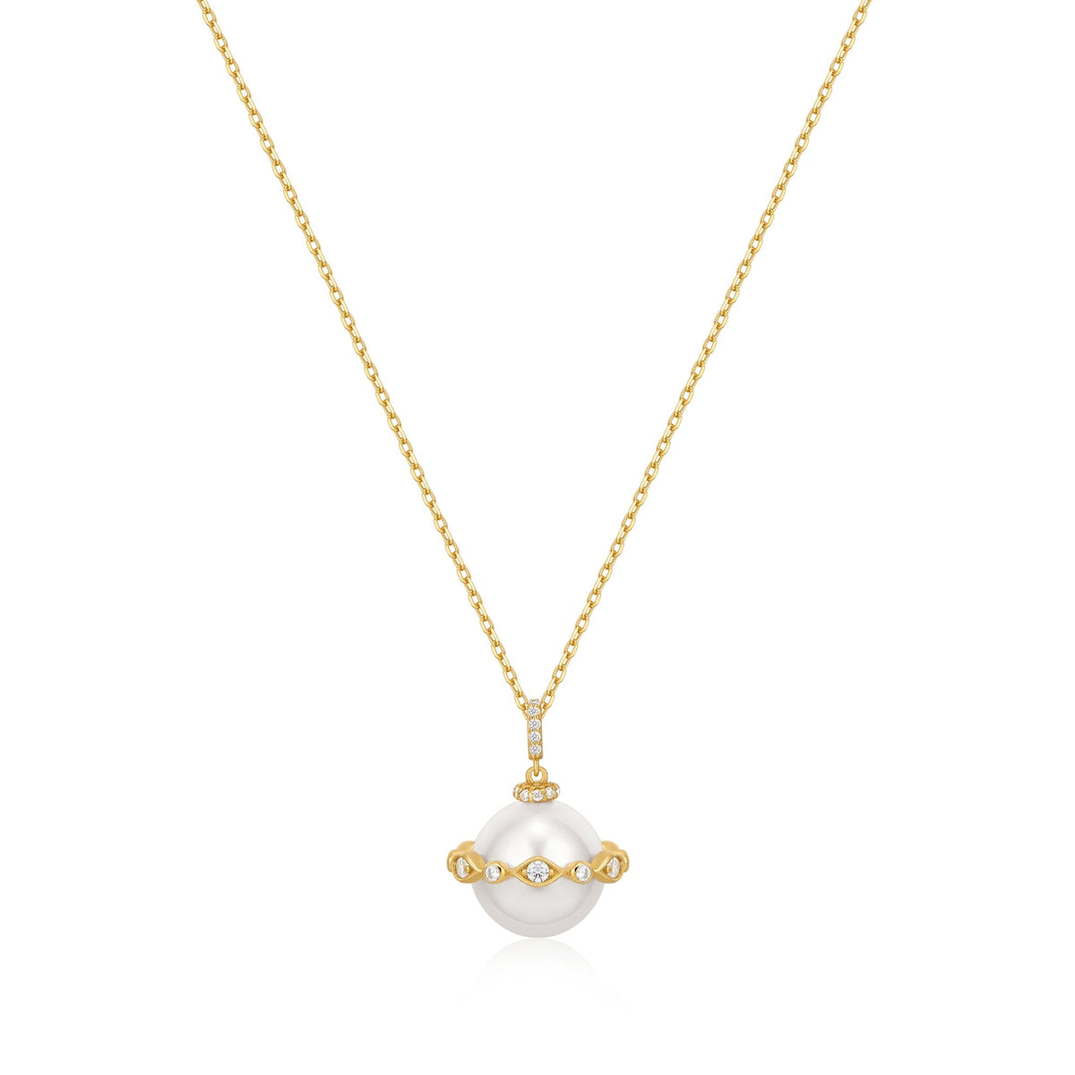 Gold Shell Pearl Halo Evil-Eye Necklace