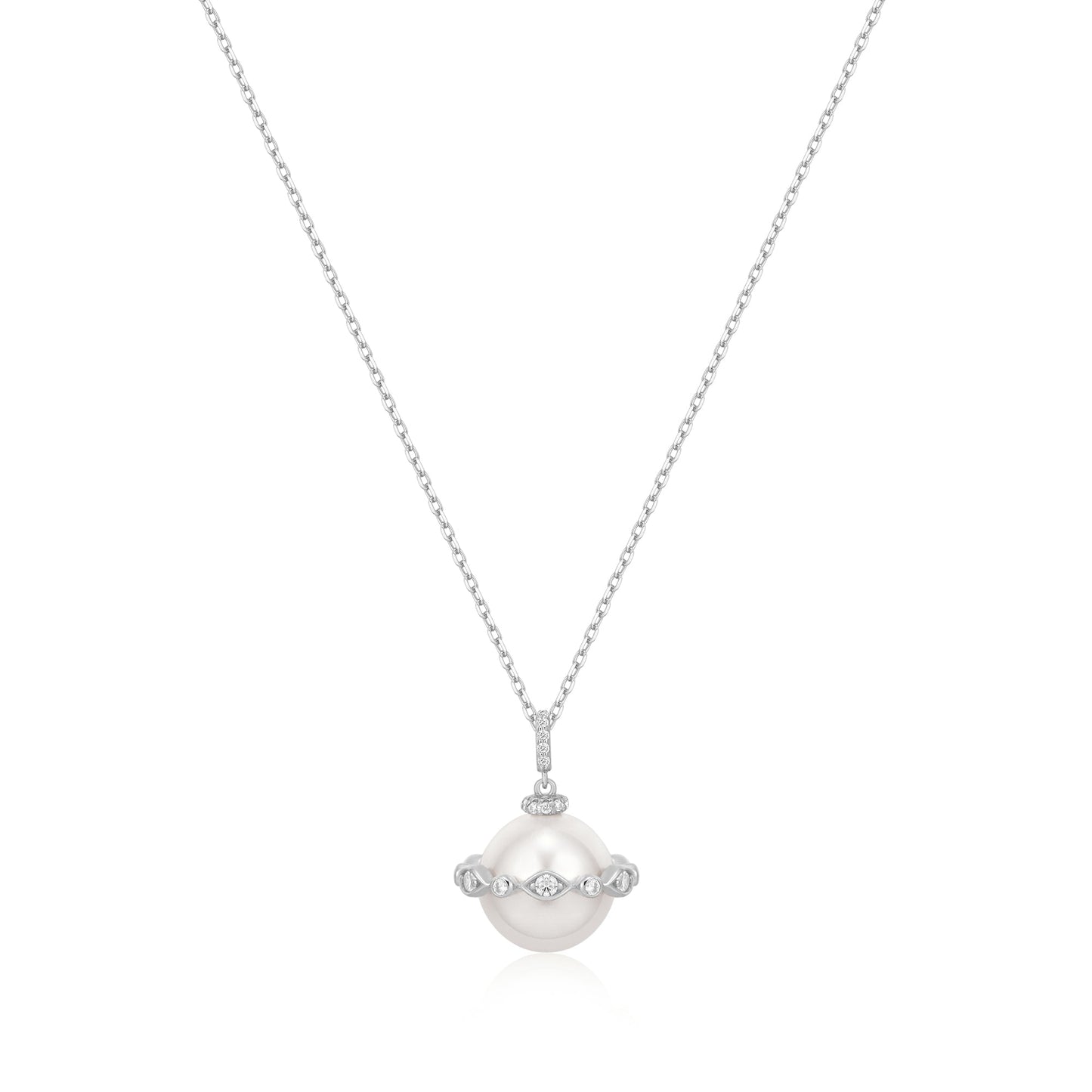 Silver Shell Pearl Halo Evil-Eye Necklace