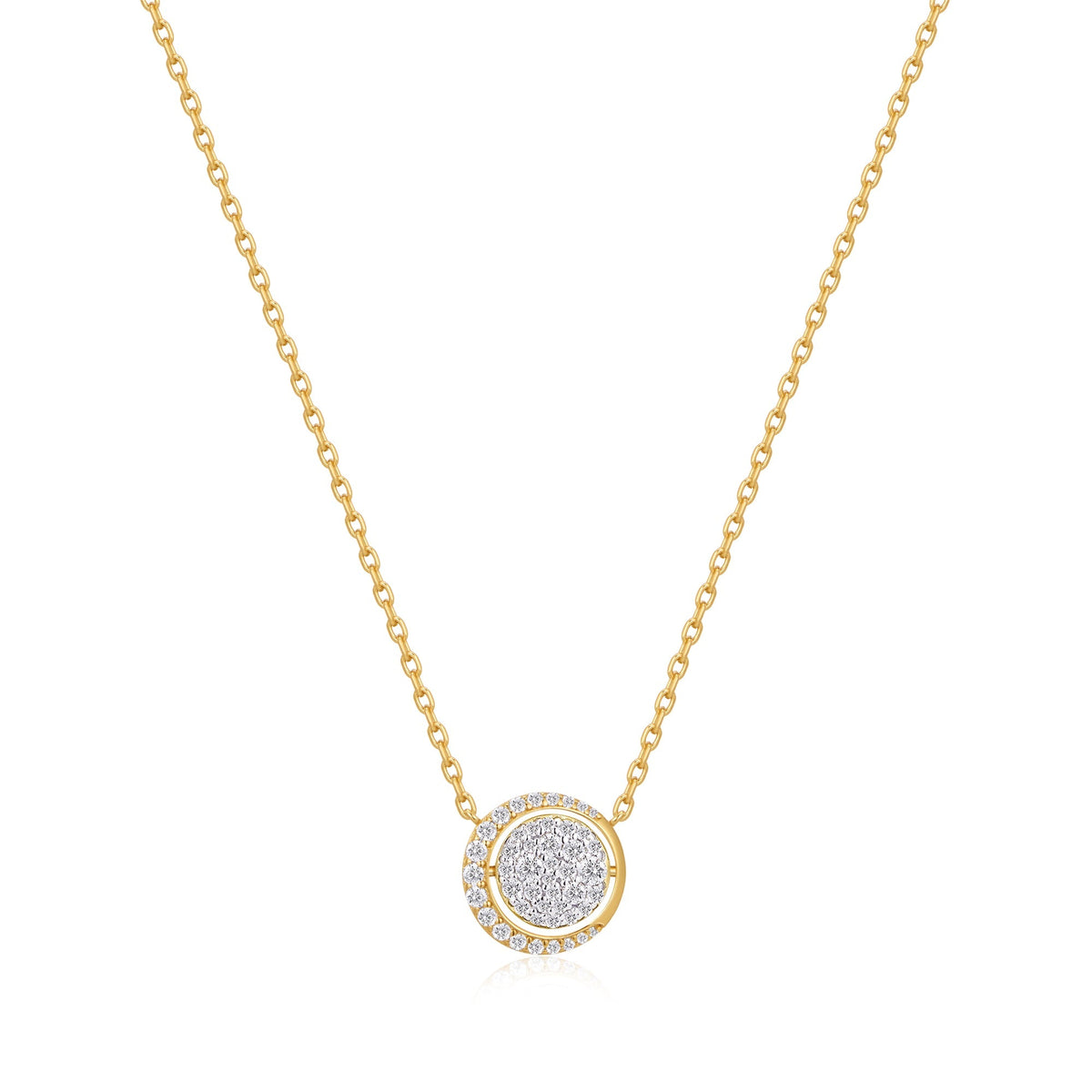 Gold Reversible Pav¨¦ Moon Evil-Eye Necklace