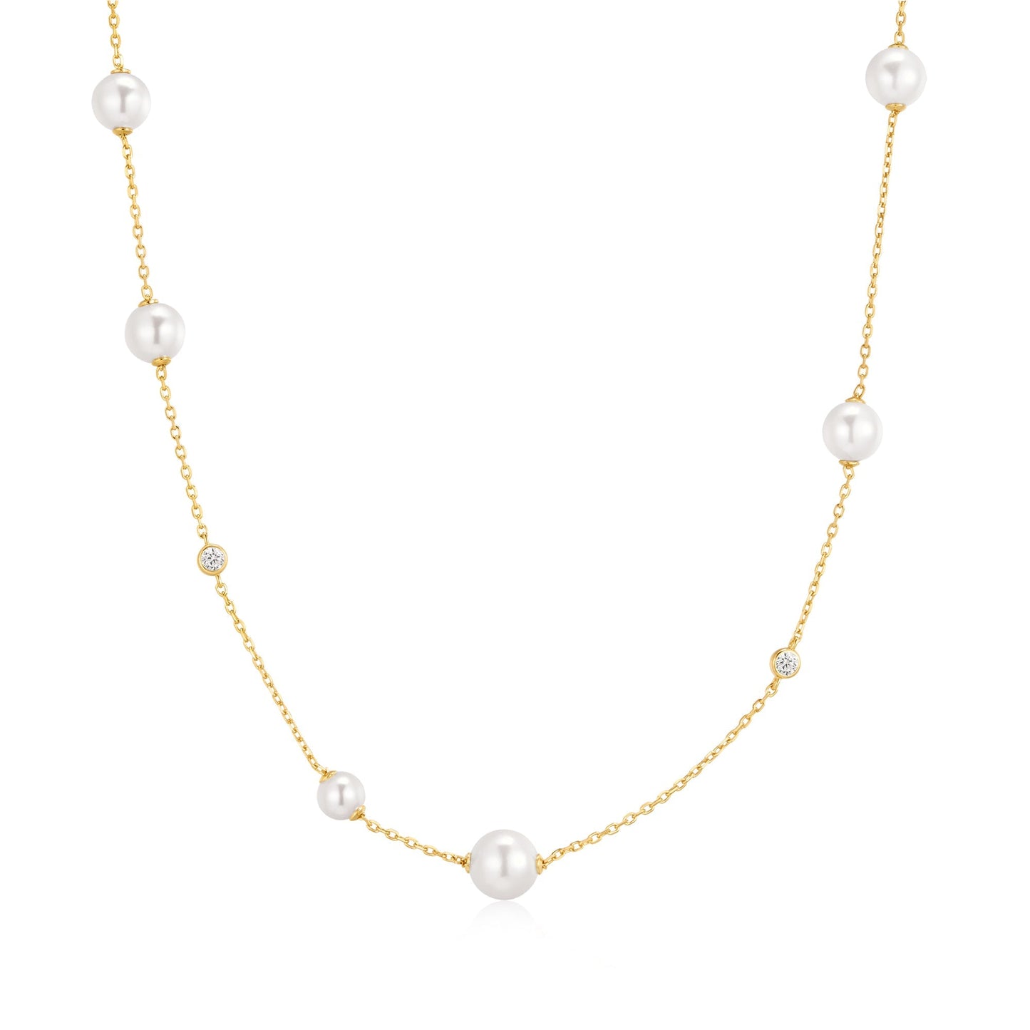 Gold Asymmetric Shell Pearl Station Necklace