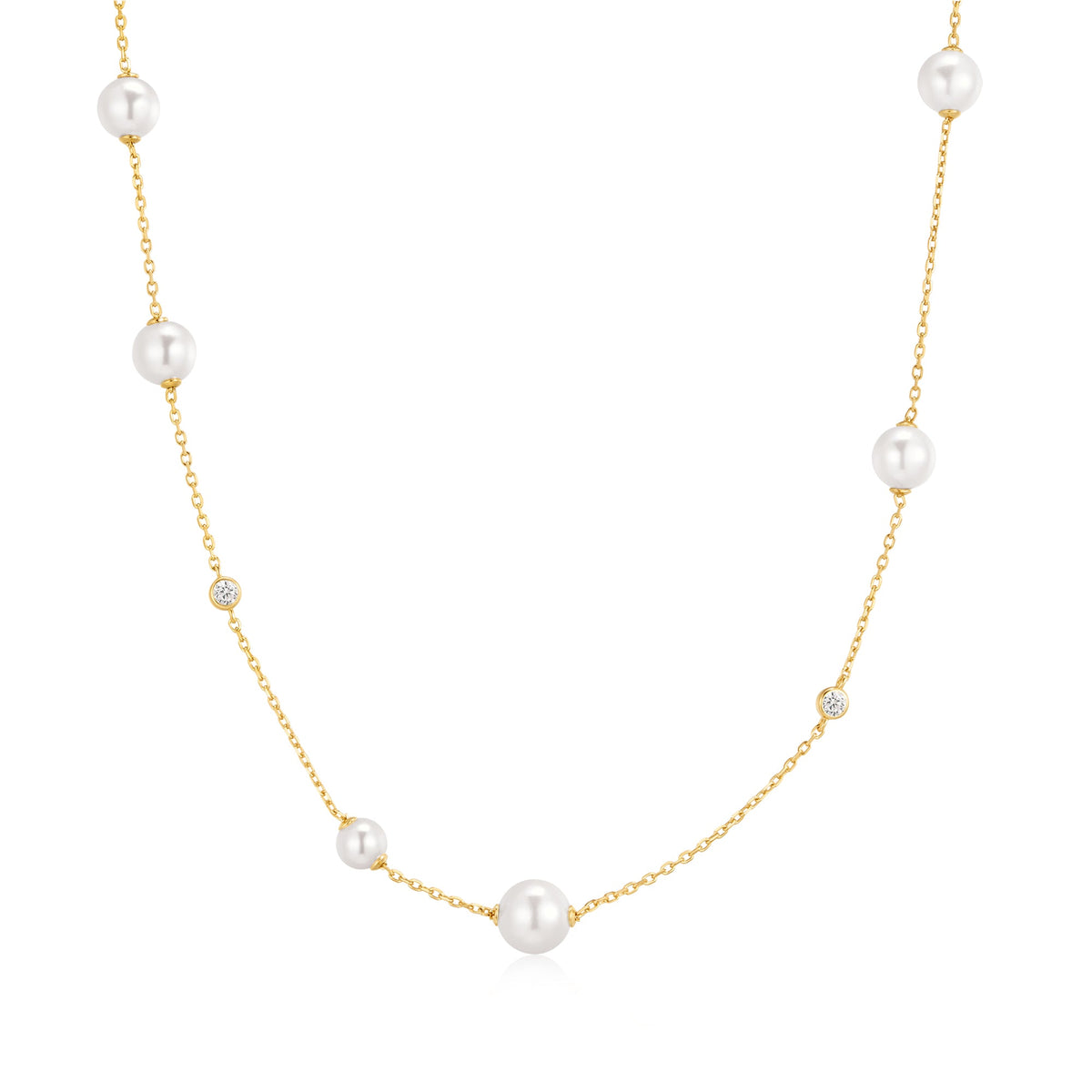 Gold Asymmetric Shell Pearl Station Necklace