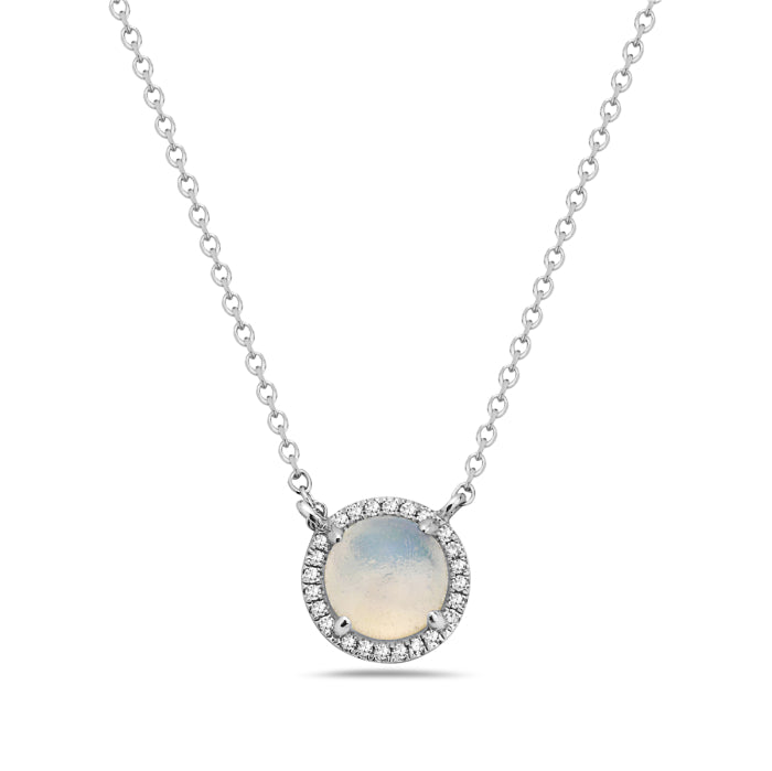 14 Karat White Gold Opal Necklace