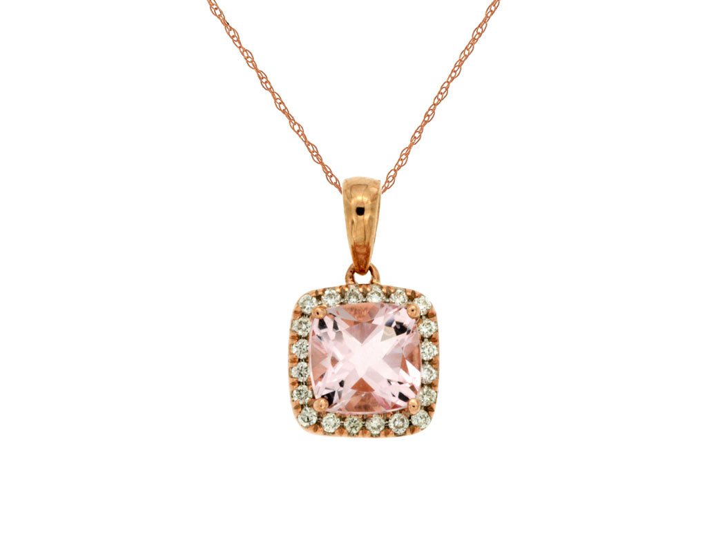 14kt Rose Gold Morganite & Diamond Pendant Necklace
