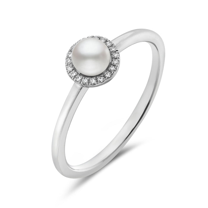14kt White Gold Pearl & Diamond Halo Ring
