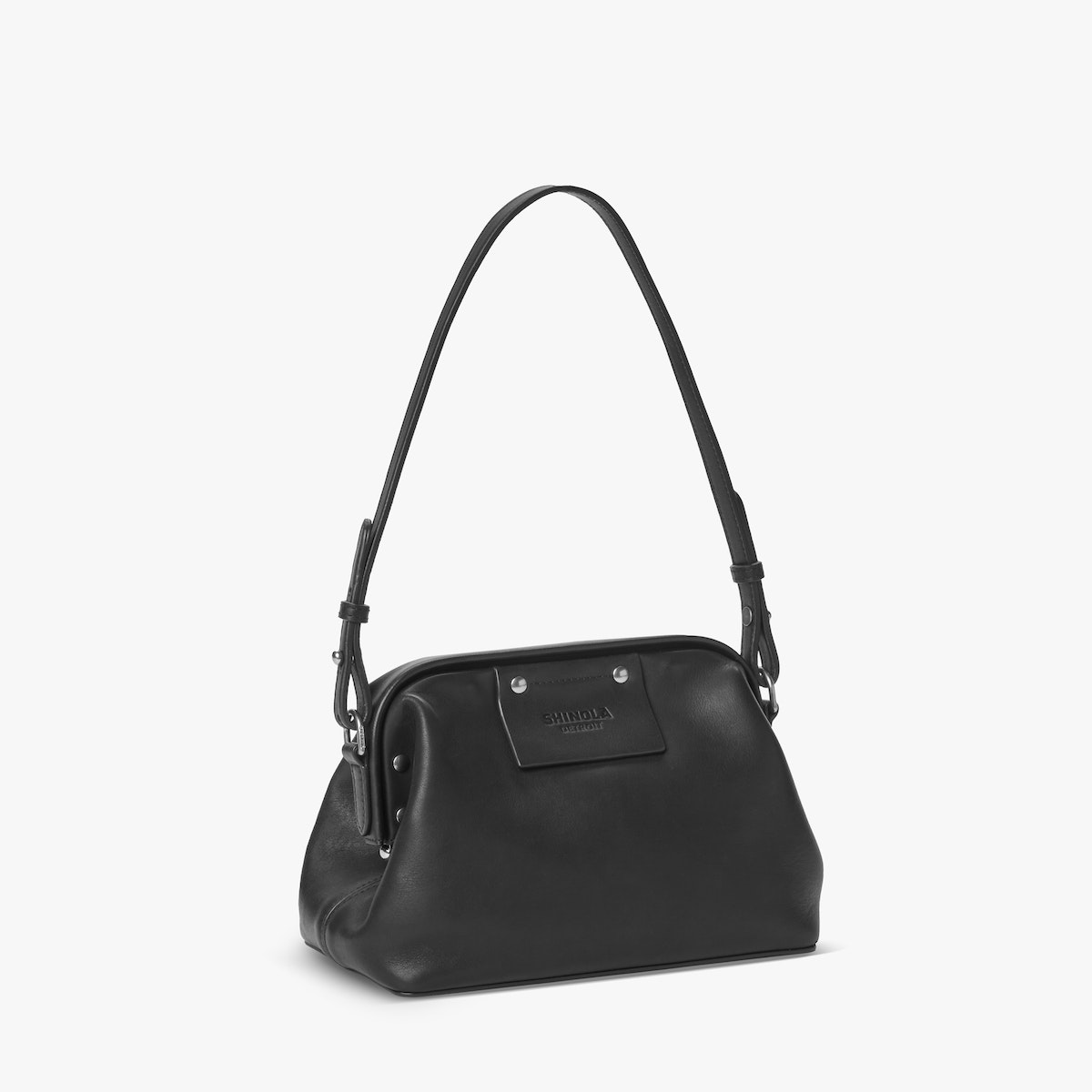 RIVET FRAME SHOULDER BAG | Black | Natural Leather