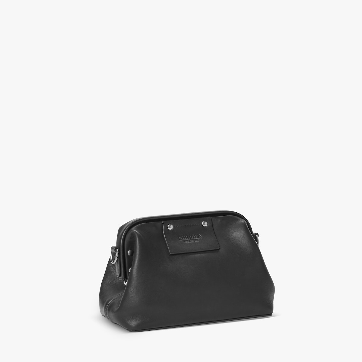 RIVET FRAME SHOULDER BAG | Black | Natural Leather