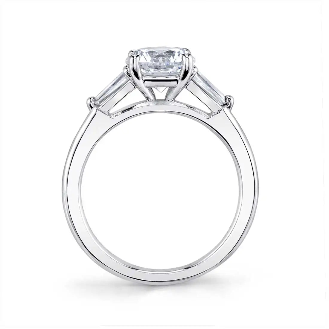 Nicolette | 14kt White Gold Round Cut Three Stone Diamond Engagement Ring With Baguettes