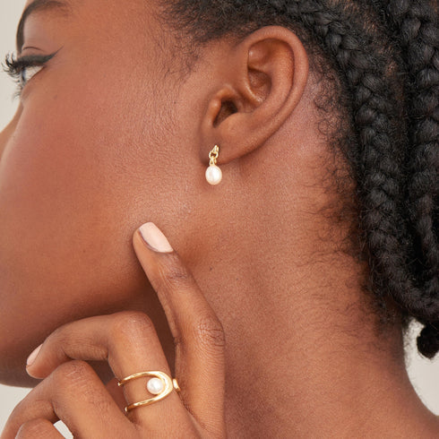 Gold Pearl Drop Stud Earrings