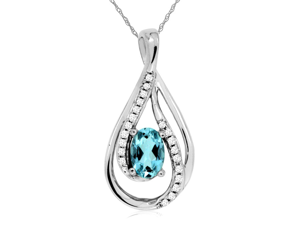 14kt White Gold Aquamarine & Diamond Pendant Necklace