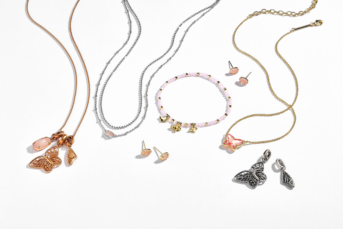 Lillia Butterfly Gold Stretch Bracelet in Pink Cats Eye
