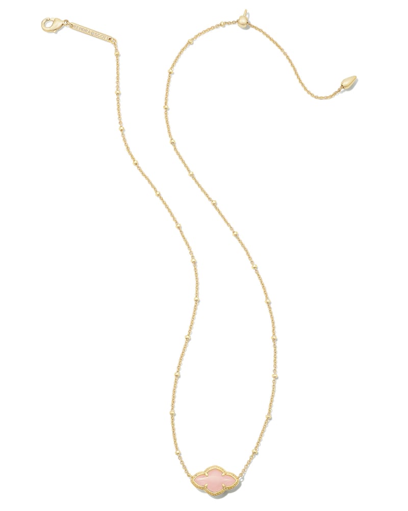 Abbie Gold Pendant Necklace in Rose Quartz