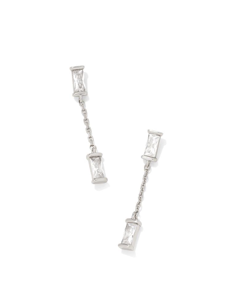 Juliette Silver Drop Earrings in White Crystal