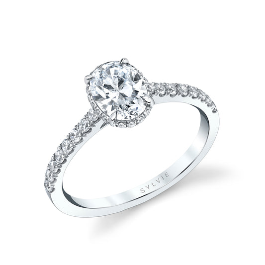 Anastasia | 14kt White Gold Oval Cut Classic Hidden Halo Diamond Engagement Ring