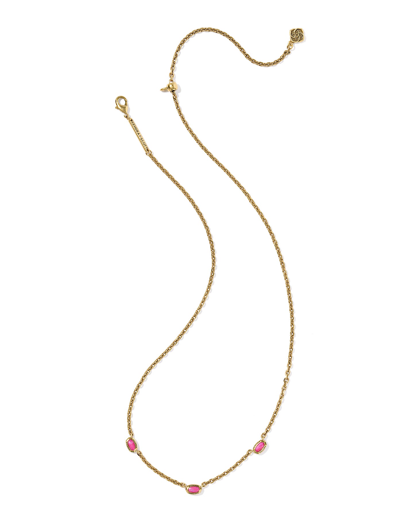 Mini Elisa Vintage Gold Three Stone Strand Necklace in Dark Fuchsia Variegated Magnesite