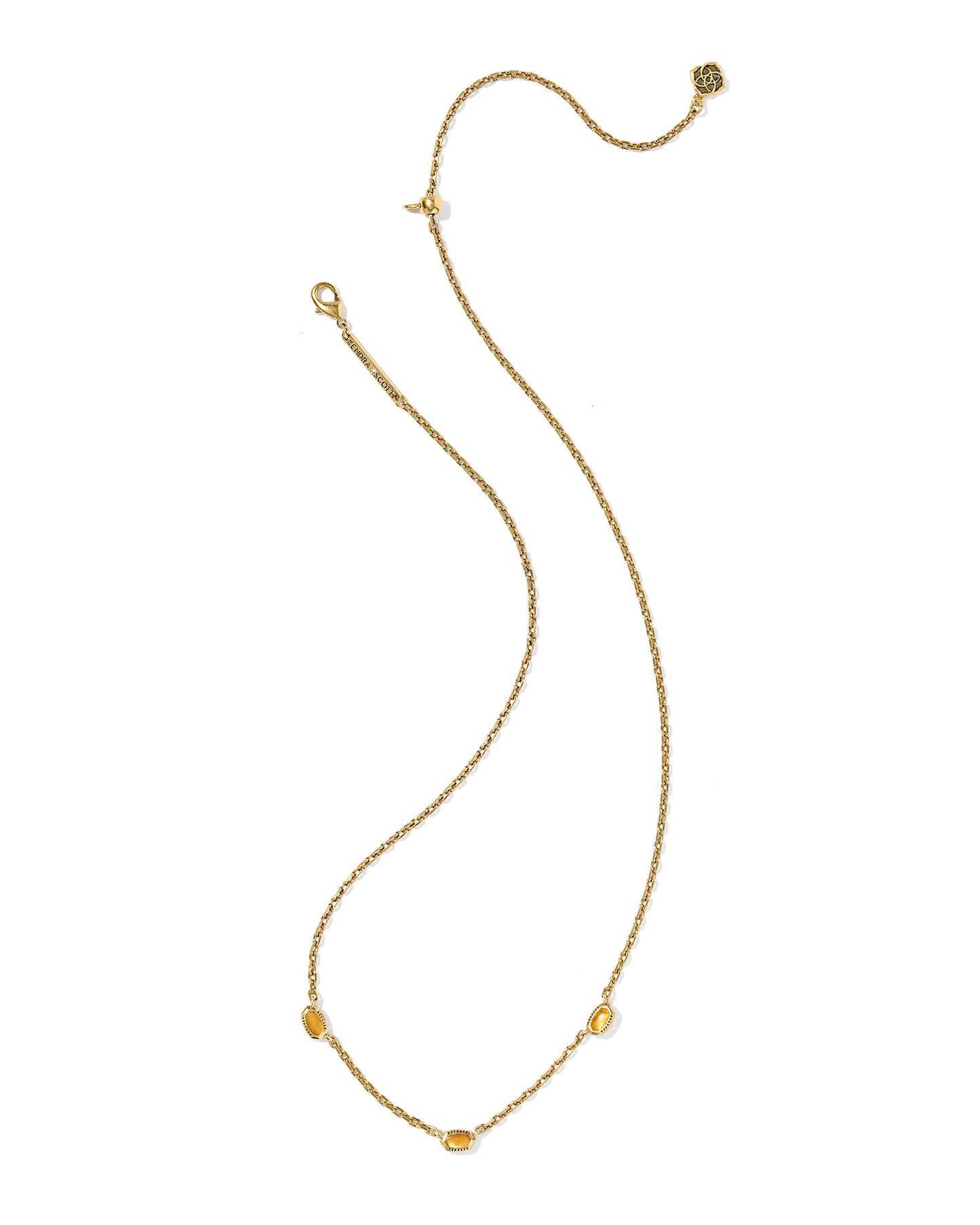 Mini Elisa Vintage Gold Three Stone Strand Necklace in Marbled Amber Illusion