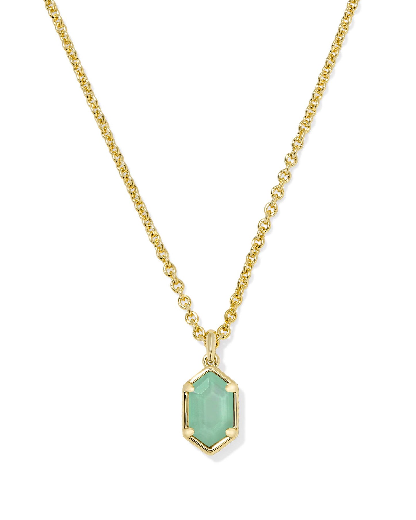 Hallie Gold Short Pendant Necklace In Mint Green Watercolor Illusion