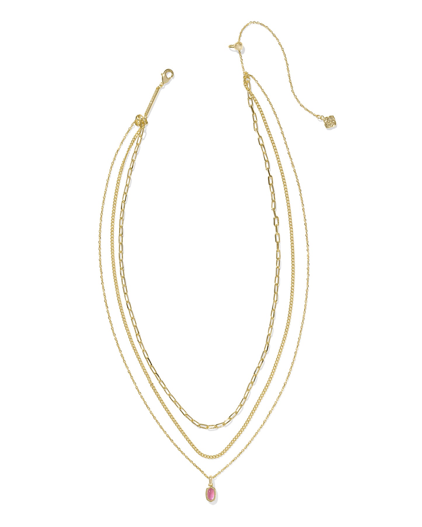 Mini Elisa Gold Triple Strand Necklace in Azalea Illusion