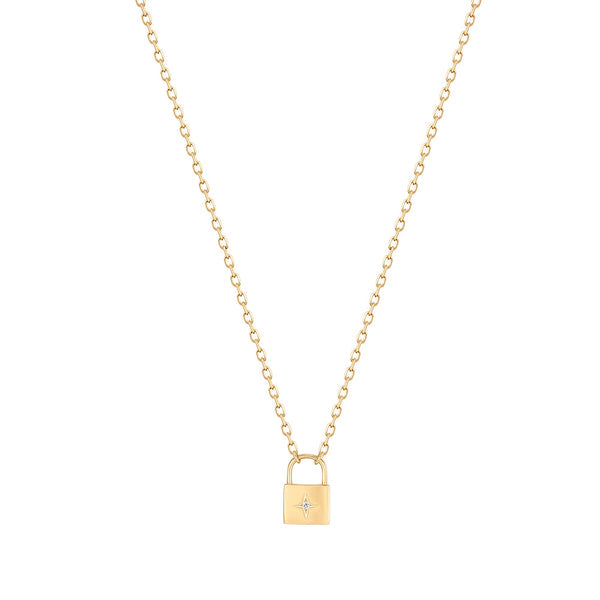Diamond Padlock Pendant Necklace in 14k Yellow Gold by Aurelie GI