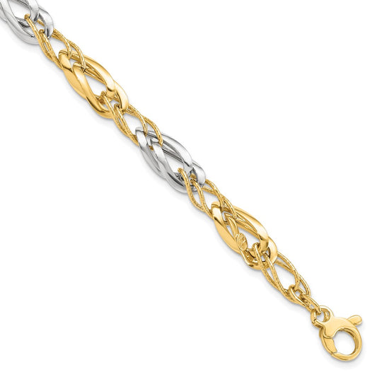 Leslie's 14K Two-tone Polished and Textured Fancy Link Bracelet