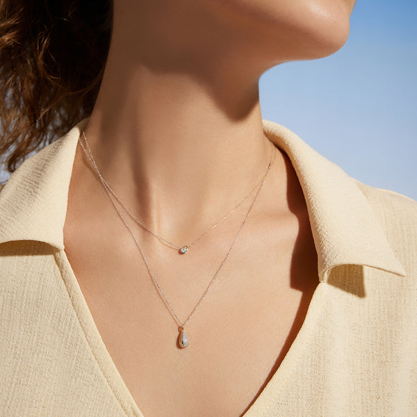 SANILIA | Two-Tone Bezel Pear Lab-Grown Diamond Pendant Necklace