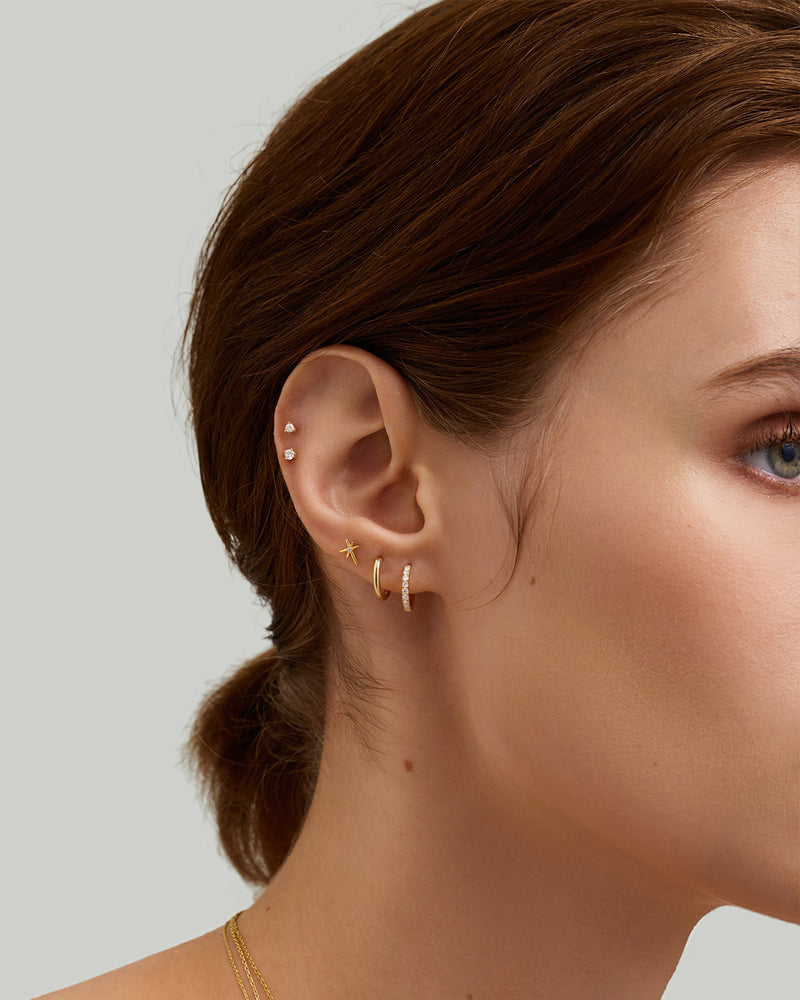 STAR | Single Diamond Starburst Threadless Flatback Earring