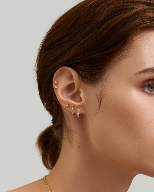 STAR | Single Diamond Starburst Threadless Flatback Earring
