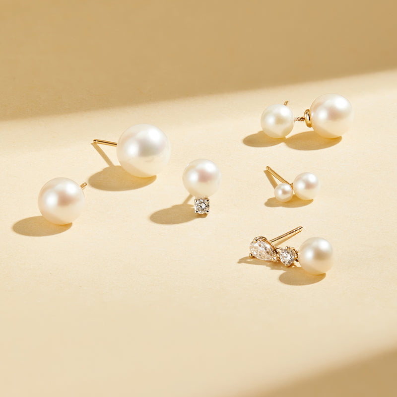 NUA | Pearl with Lab Grown Diamond Accent Single Stud Earring