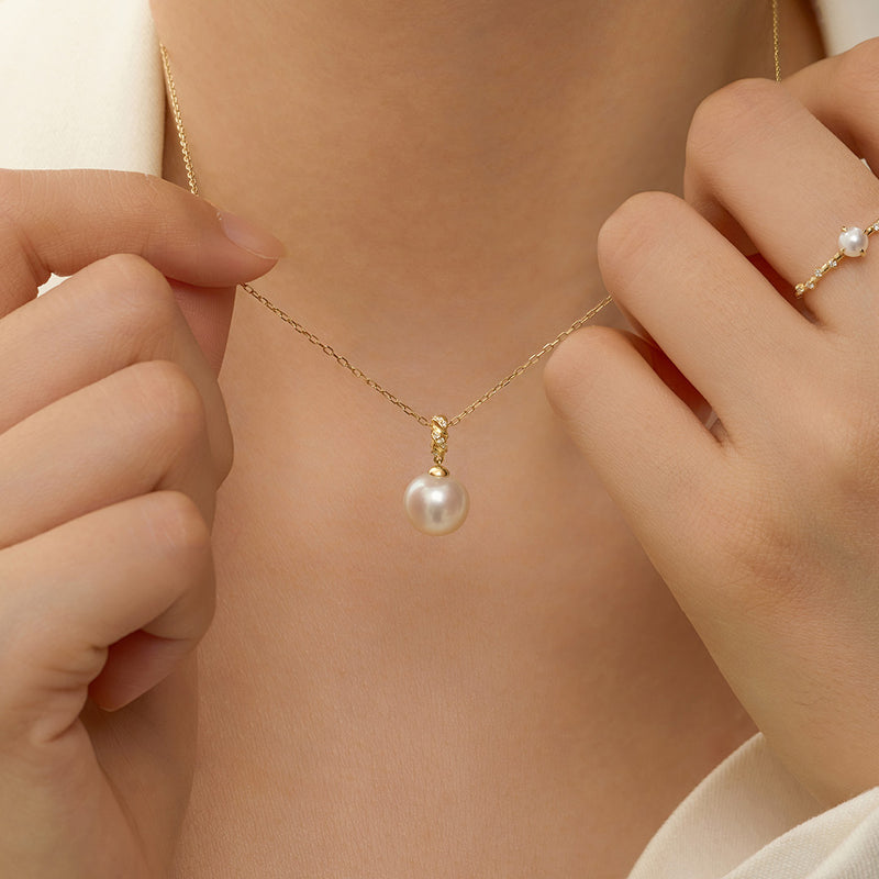 KALINDA | Pearl Necklace with Lab Grown Diamond Accent