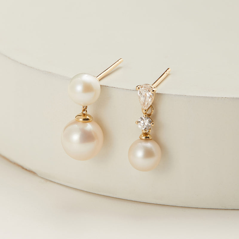 PERLINA | Double Pearl Drop Single Stud Earring