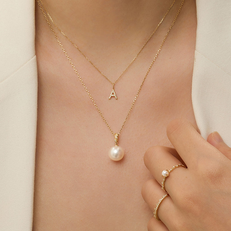KALINDA | Pearl Necklace with Lab Grown Diamond Accent
