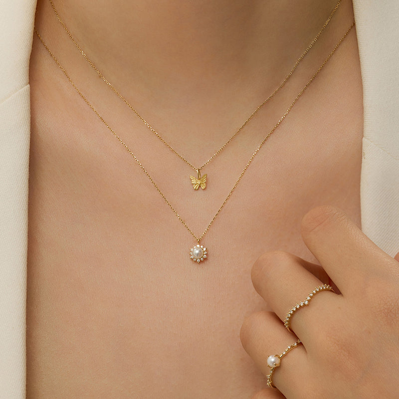 LISETTE | Pearl with Lab Grown Diamond Accent Necklace